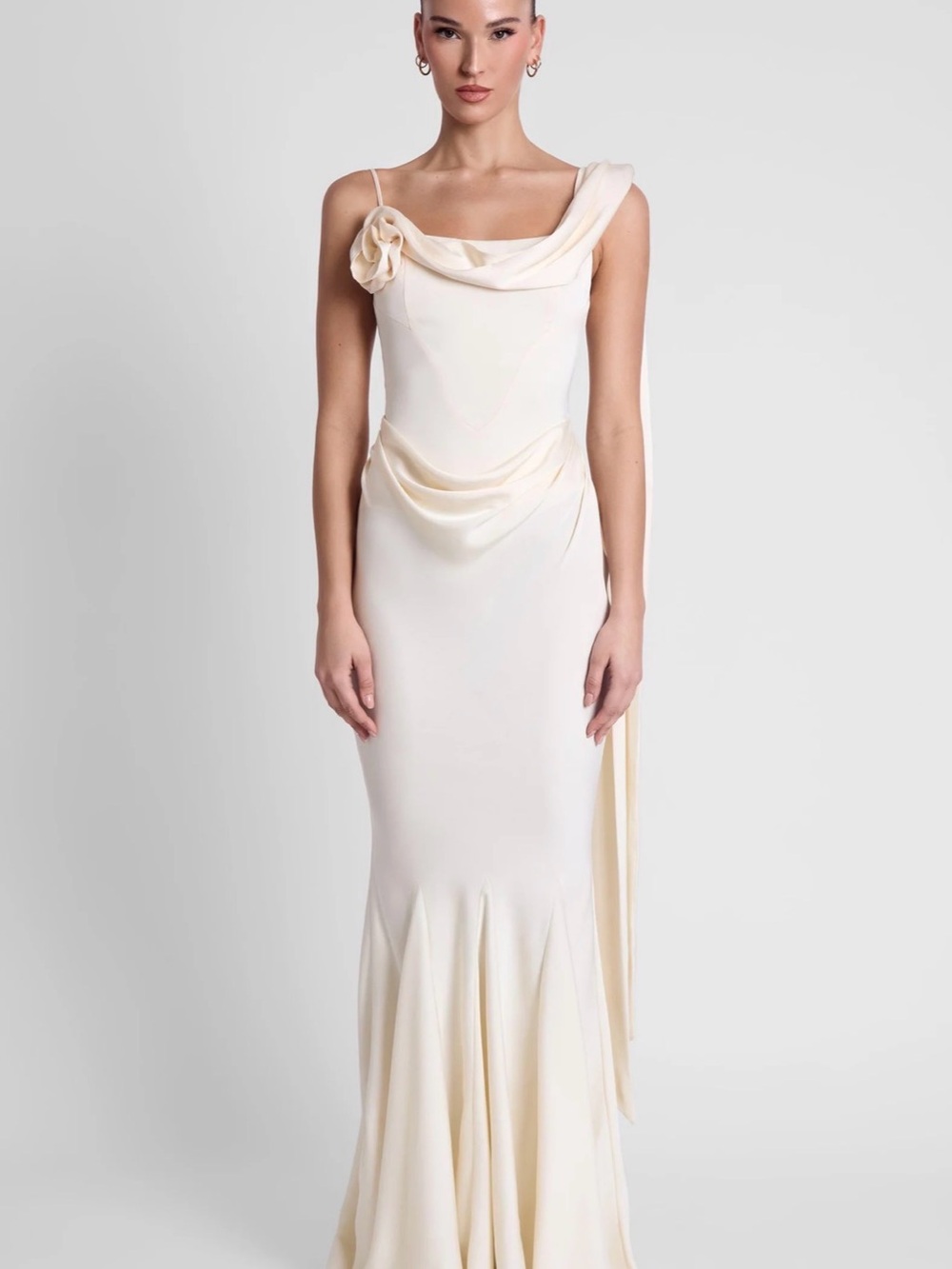 Elegant Cream Draped Evening Gown